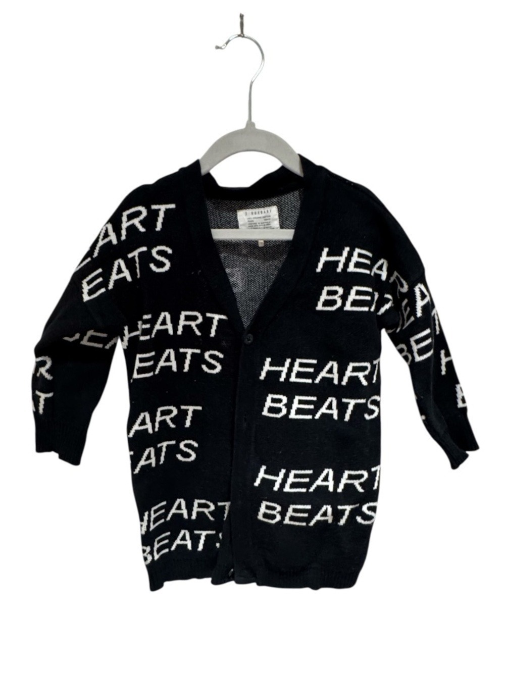 HUX black & white “heart beats” all over print long knit cardigan - size 3